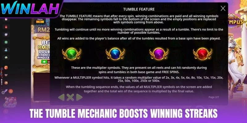 The Tumble mechanic boosts winning streaks