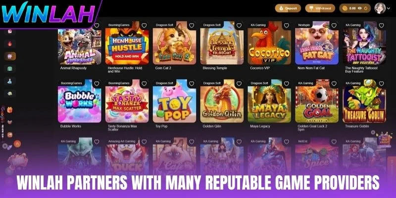 WINLAH partners with many reputable game providers