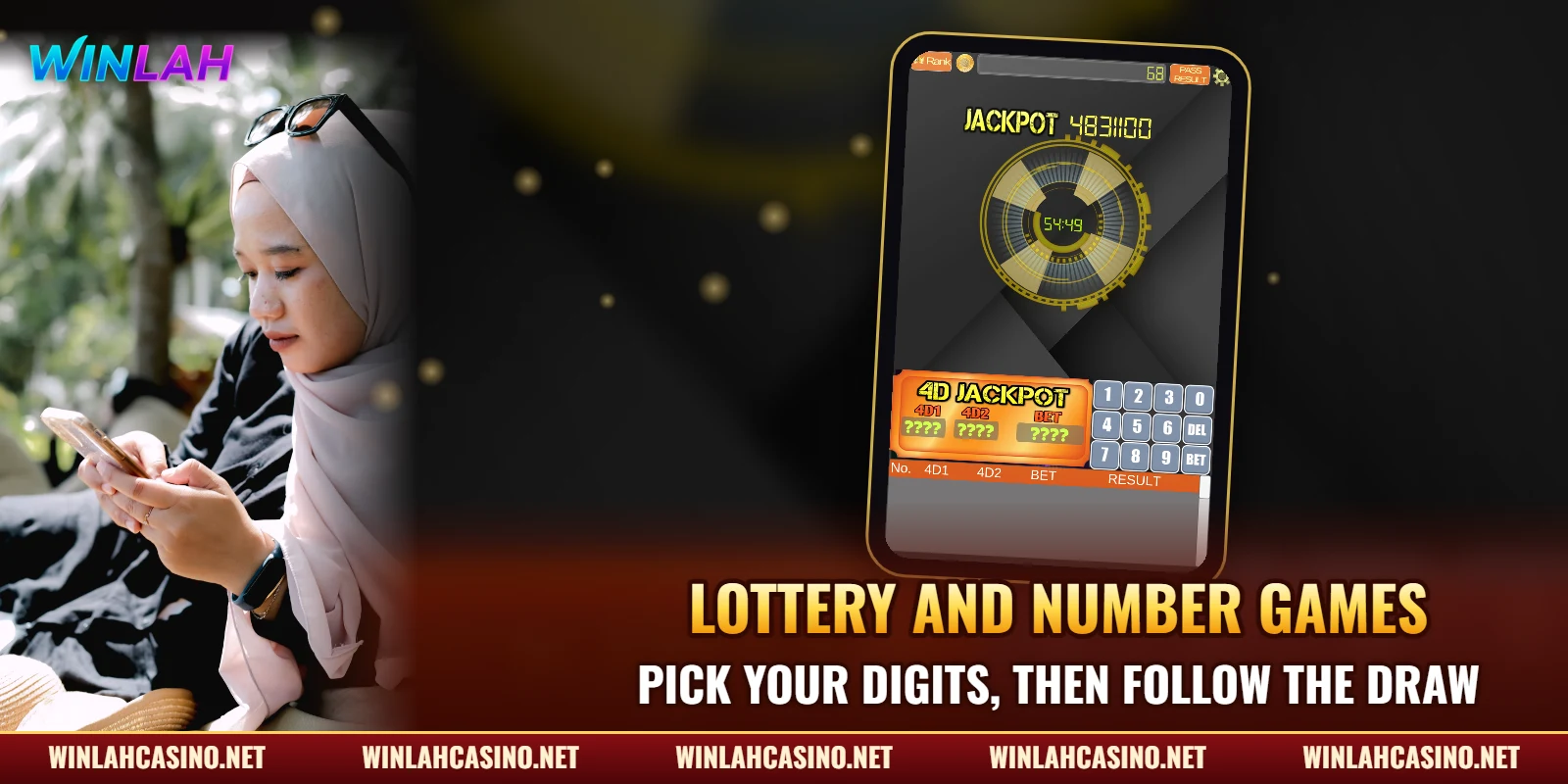 4D number game – picking digits on a mobile lottery screen