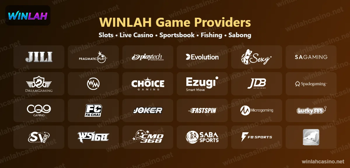 WINLAH game providers – JILI, Pragmatic Play, Playtech, Evolution, SA Gaming