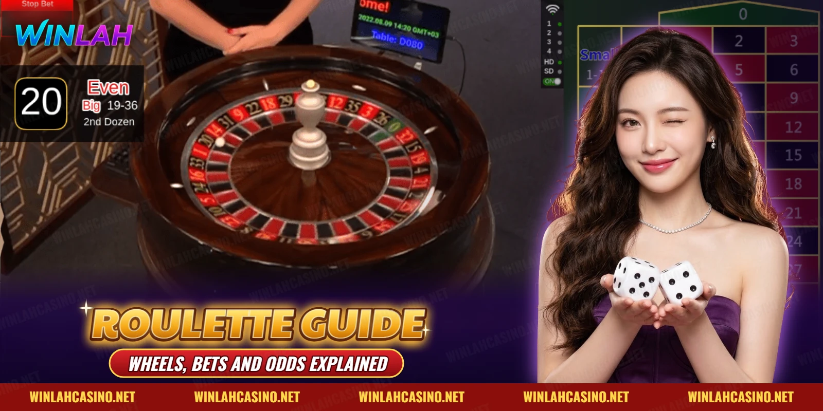 Roulette guide on a live roulette wheel with the number layout beside it
