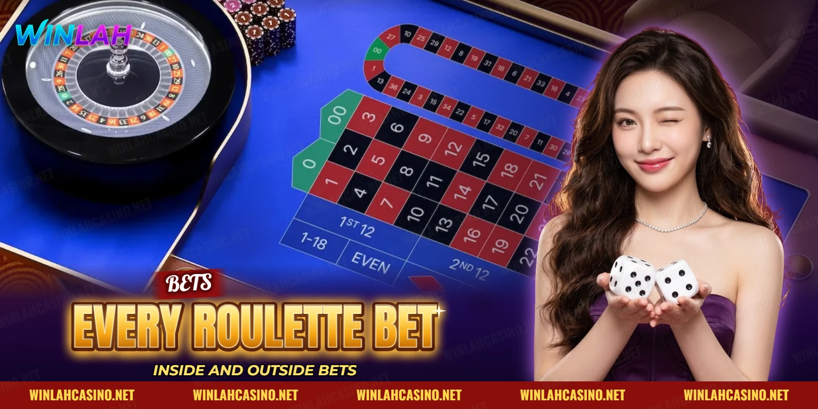 Roulette betting layout with inside number bets and outside dozen and even areas