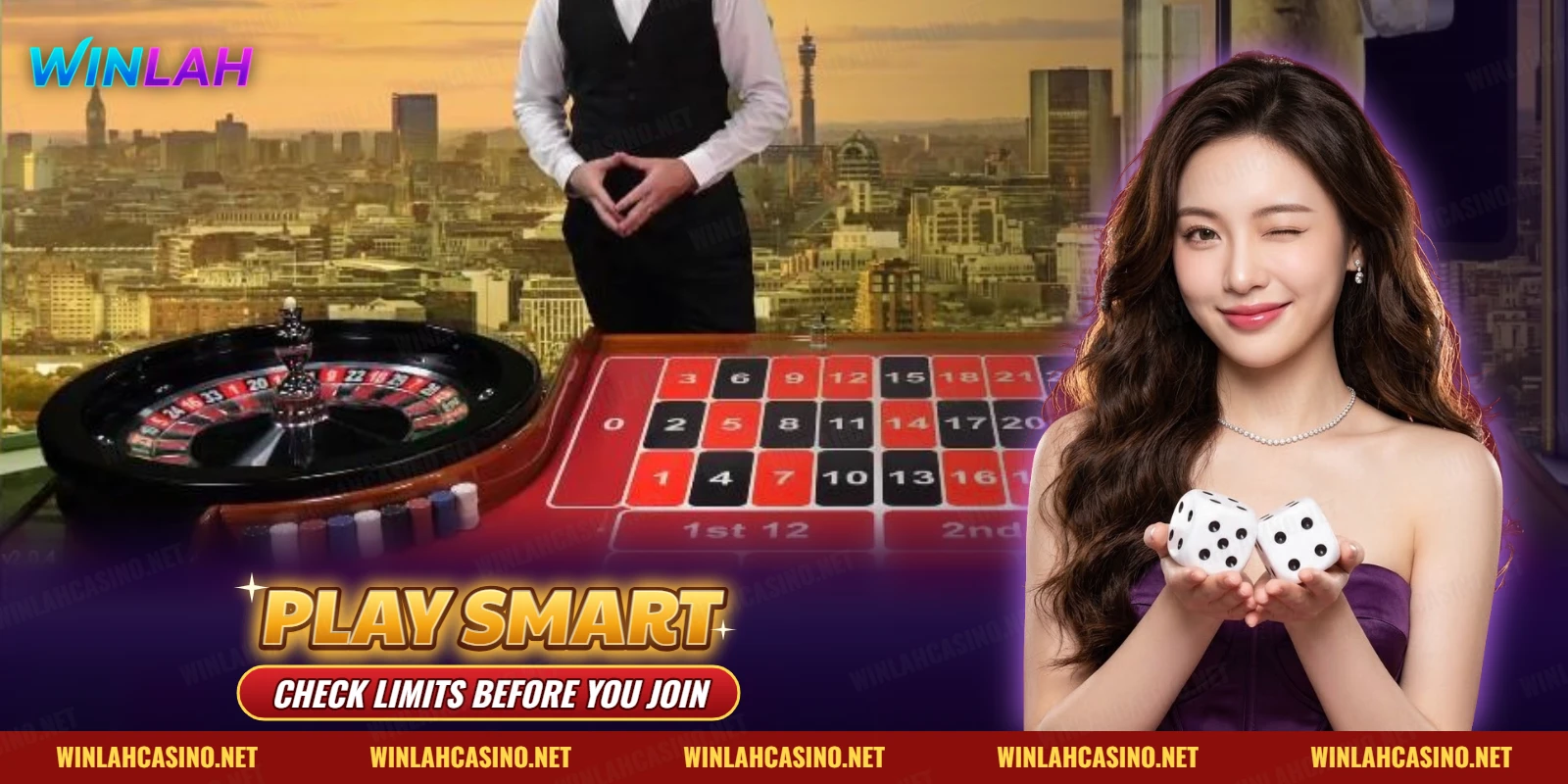 Live roulette table with the wheel and number layout in a dealer studio