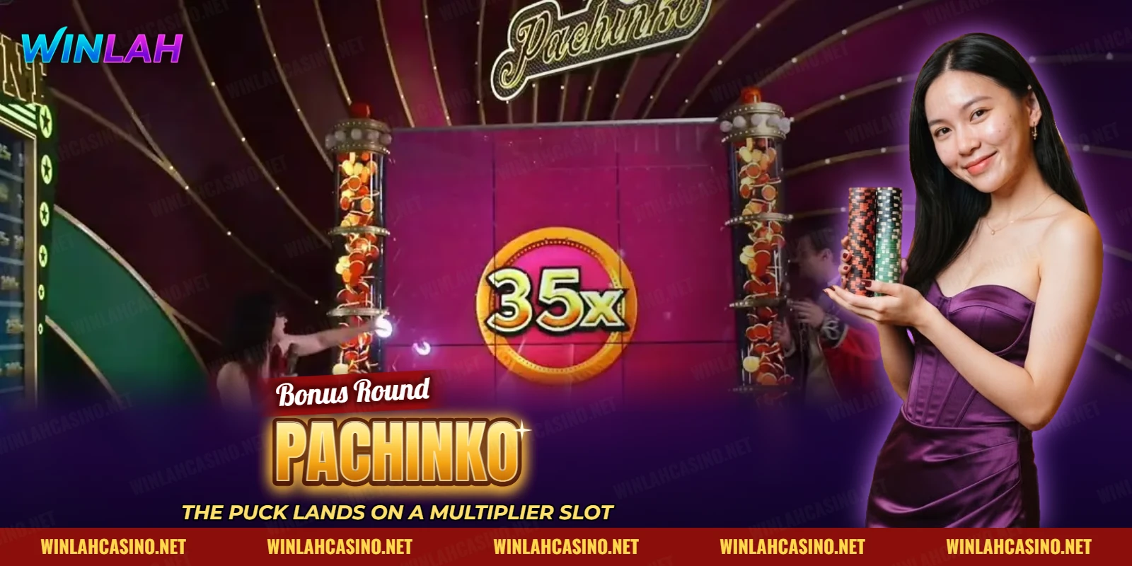 Pachinko bonus screen in Crazy Time with a puck dropping towards a multiplier slot