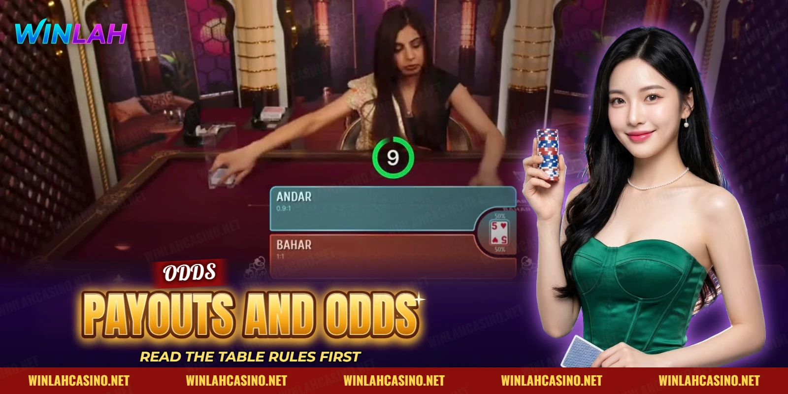 Andar Bahar betting panels for both sides beside the joker card on a live table